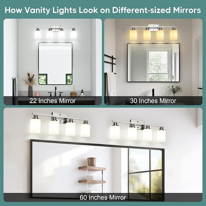 Ascher Bathroom Light Fixtures, 4-Light Vanity Light Over Mirror, Brushed - Image 6