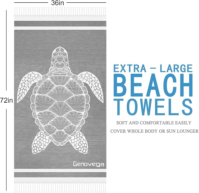 Genovega Oversized Cotton Turkish Beach Towels 72"x36" Lightweight Quick Dry - Image 6