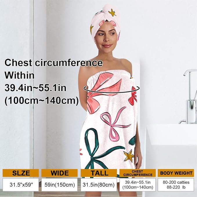 Gift Bow Bath Wrap with Hair Drying Cap – Microfiber Quick Dry Shower Towel - Image 3