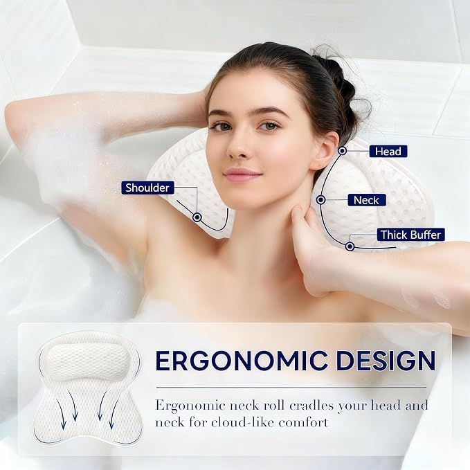 Luxury Bath Tub Pillows for Head and Neck, 4D Breathable Air Mesh Bath Pillow - Image 2