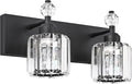 PRESDE 2-Light Crystal Bathroom Lights Fixtures Modern Matte Black Wall by HOME