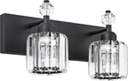 PRESDE 2-Light Crystal Bathroom Lights Fixtures Modern Matte Black Wall by HOME