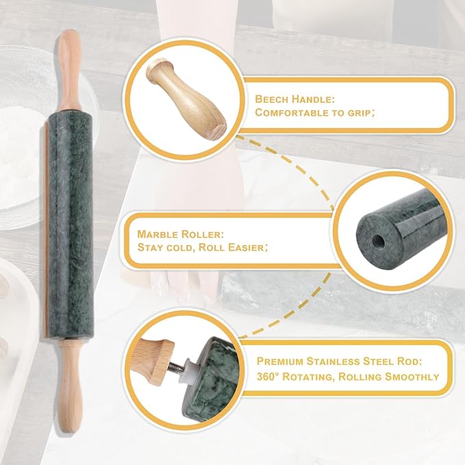 Koville Marble Rolling Pin, Non-Stick Stone Dough Roller, Rolling Pin - Image 3