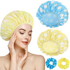 WSICSE 2 Packs Large Shower Cap, Waterproof Reusable Shower Cap Double Layers by WSICSE