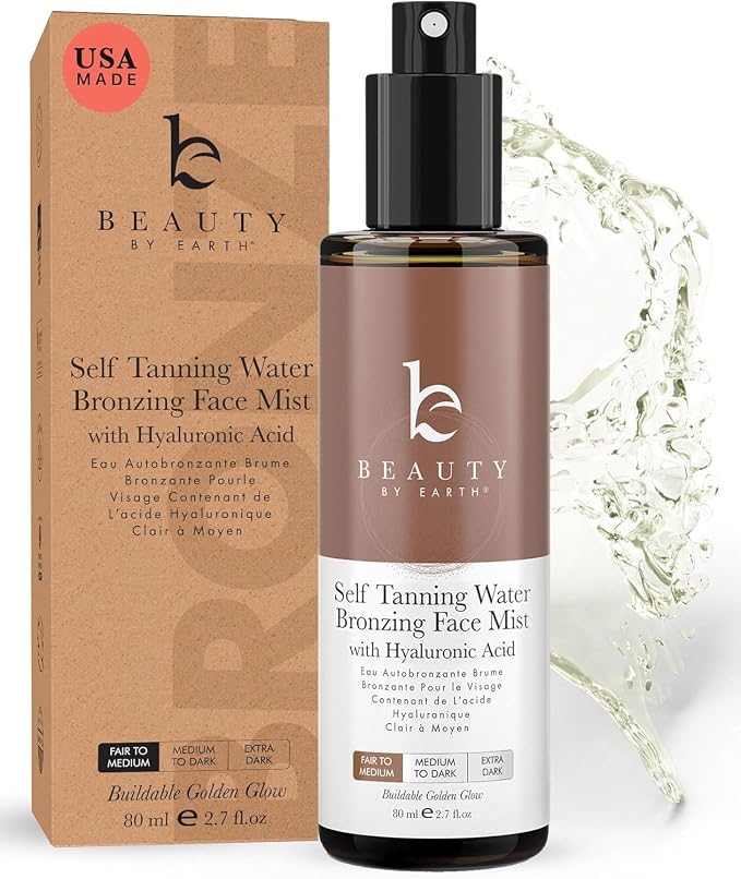 Bronzing Face Tanner Spray Mist, Sunless Face Tanning Water, USA Made by BeautybyEarth