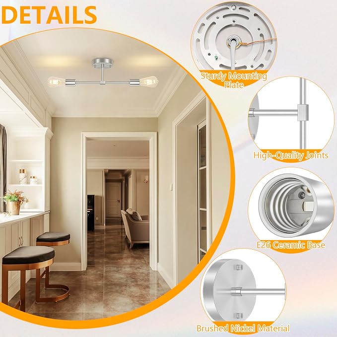 FadimiKoo 2-Light Brushed Nickel Bathroom Vanity Light - Image 4