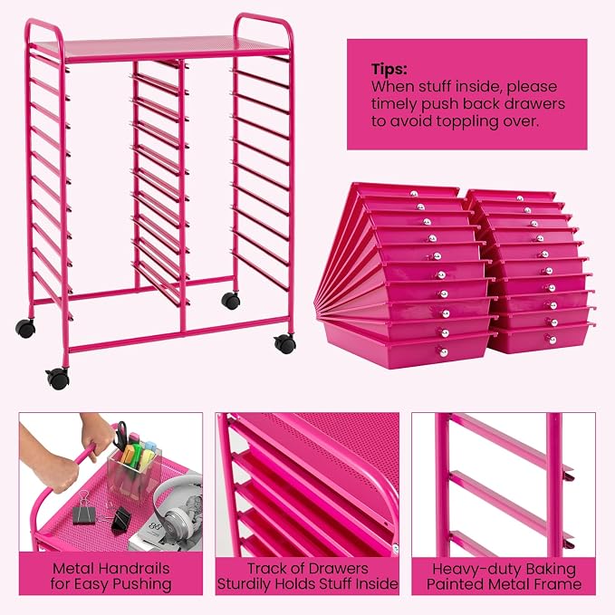 Giantex 20 Drawers Rolling Cart, Mobile Storage Drawer Cart, Classroom Organizer - Image 5