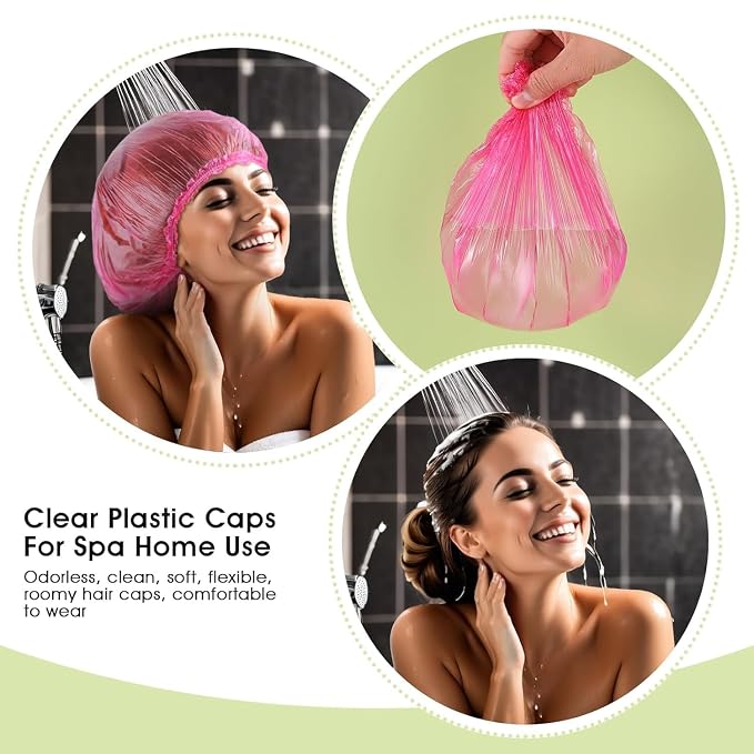100 Pcs Pink Disposable Shower Caps, Shower Caps - Image 5