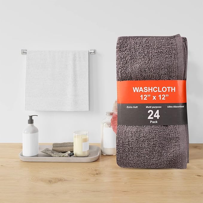 KAHAF COLLECTION 24 Pack Wash Cloths | Multicolour 100% Cotton Extra Absorbent - Image 2