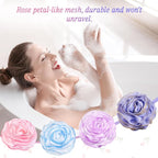 LAYUKI Bath Loofah, Shower Sponge, Body Scrubber, Rose-Shaped - Image 2