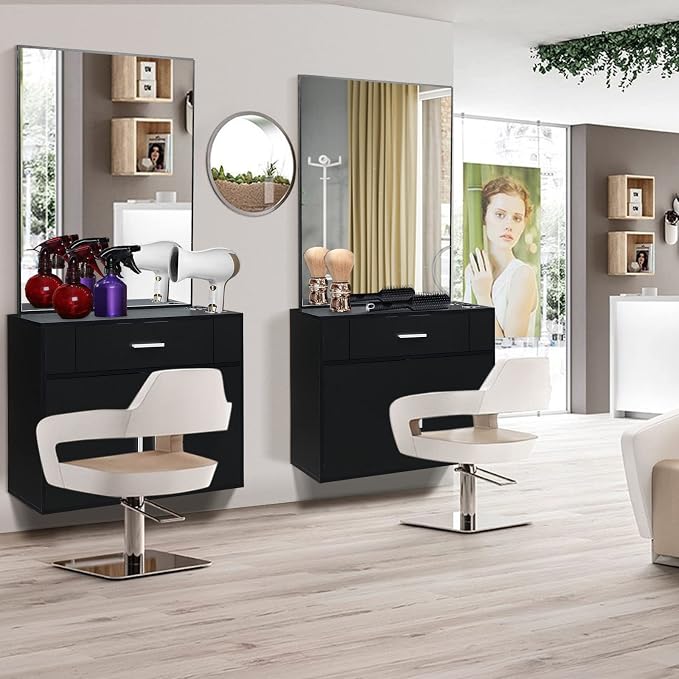 Modern Styling Station for Hair Stylist, Wooden Hair Salon Station Storage - Image 7
