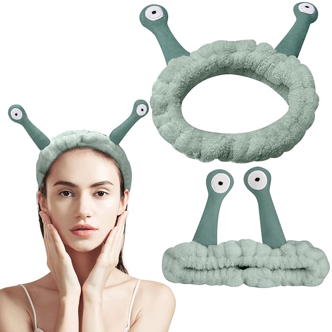 Jowmoy Cute Dark green Snail Headband, Wash Face - Image 3