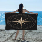 Compass Rose Beach Towel Oversized Quick Dry Beach Blanket Microfiber Sand Free by YPPAHHHH
