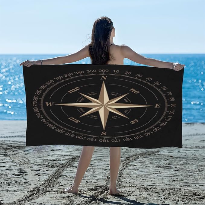 Compass Rose Beach Towel Oversized Quick Dry Beach Blanket Microfiber Sand Free by YPPAHHHH