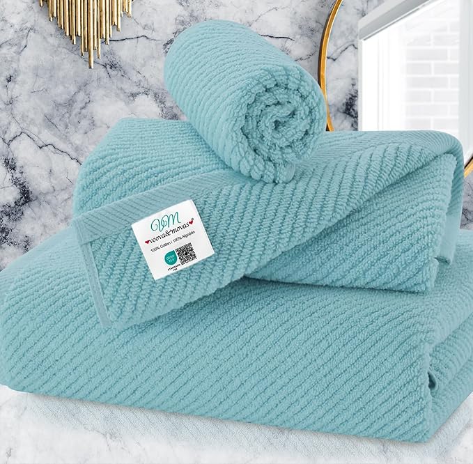 VOOVA & MOVAS Bathroom Towels Set, 100% Cotton | Quick Dry | Soft | Thick by VOOVAMOVAS
