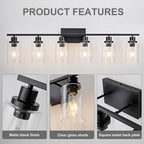 6 Light Bathroom Light Fixtures Black Vanity Light Over Mirror Modern Farmhouse - Image 7