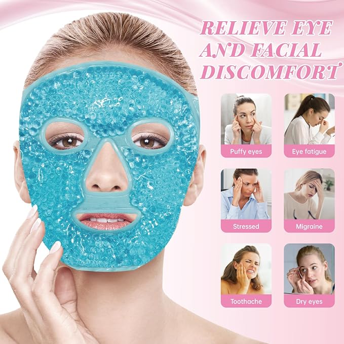 ZNÖCUETÖD Ice Face Facial Jade Roller and Ice Face Mask Cold Cooling Gel Mask - Image 3