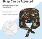 Scrub Cap for Women and Men Boho Black Leaf Pattern Adjustable Breathable - Image 4