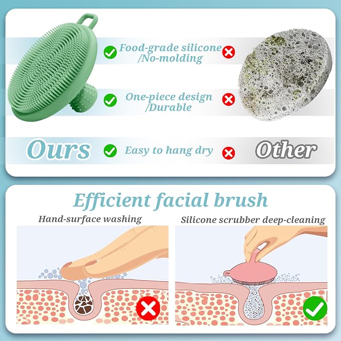 Silicone Back & Body & Face Scrubber Set 3PCS, Gentle Exfoliating Back & Body - Image 5