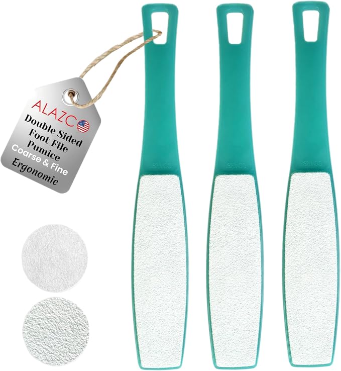 3 ALAZCO Double Sided Foot File Pumice Ergonomic Handle Scrubber Immediate by ALAZCO