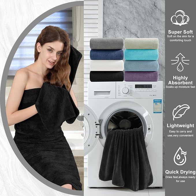 8 Piece Bath Towel Set Black|2 Oversized Large Bath Sheet, 2 Hand Towels - Image 8