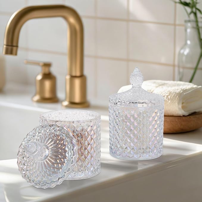 2 Pack Qtip Holder Thick Glass Apothecary Jars - Image 2