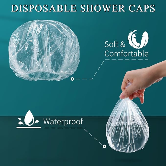 MORGLES 100 Pcs Disposable Shower Caps, Plastic Hair Caps - Image 4