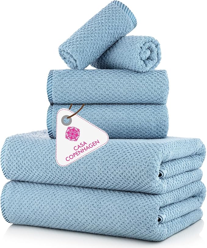 CASA COPENHAGEN Popcorn 6Pcs 100% Egyptian Cotton Large Designer Towels Gift by CASACOPENHAGEN