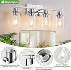 Indoi 4 Light Bathroom Light Fixtures, Chrome Vanity Lights - Image 4