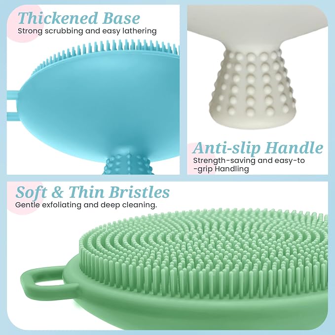 Silicone Back & Body & Face Scrubber Set 3PCS, Gentle Exfoliating Back & Body - Image 5