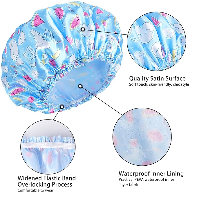 4 PCS Shower Cap for Women, Elastic and Reusable Bath Caps, Double Layers - Image 5