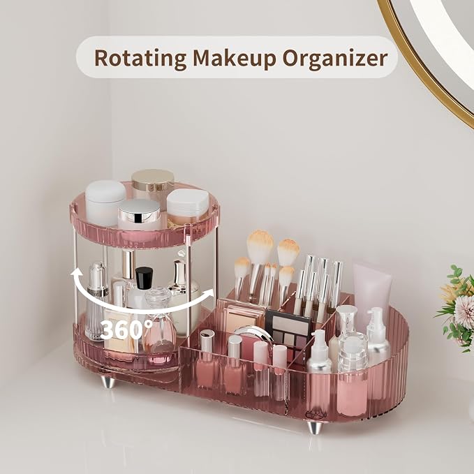 360 Rotating Makeup Organizer for Vanity, 2 Perfume Trays - Image 2