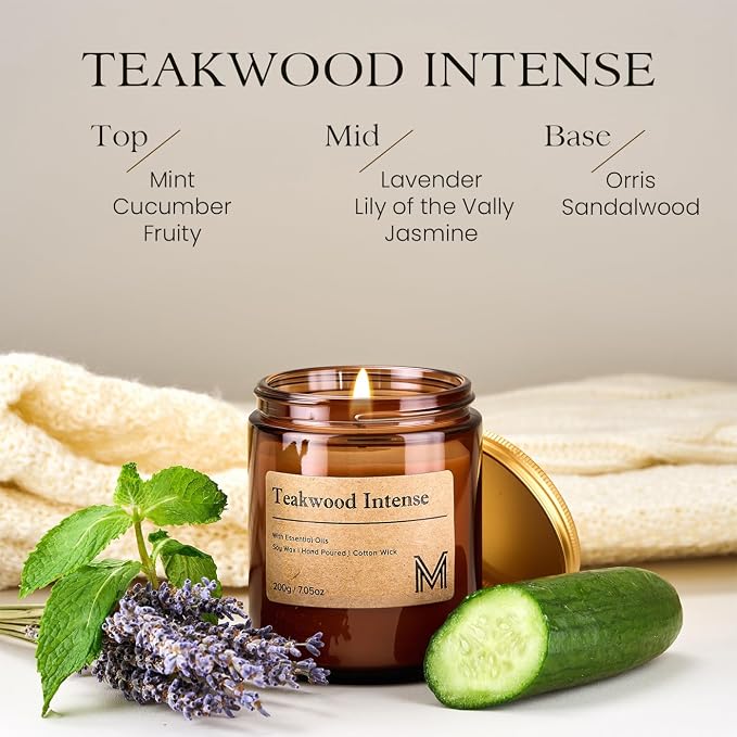 M&SENSE Teakwood Intense Scented Christmas Candle Gift, Aromatherapy Candle Set - Image 2