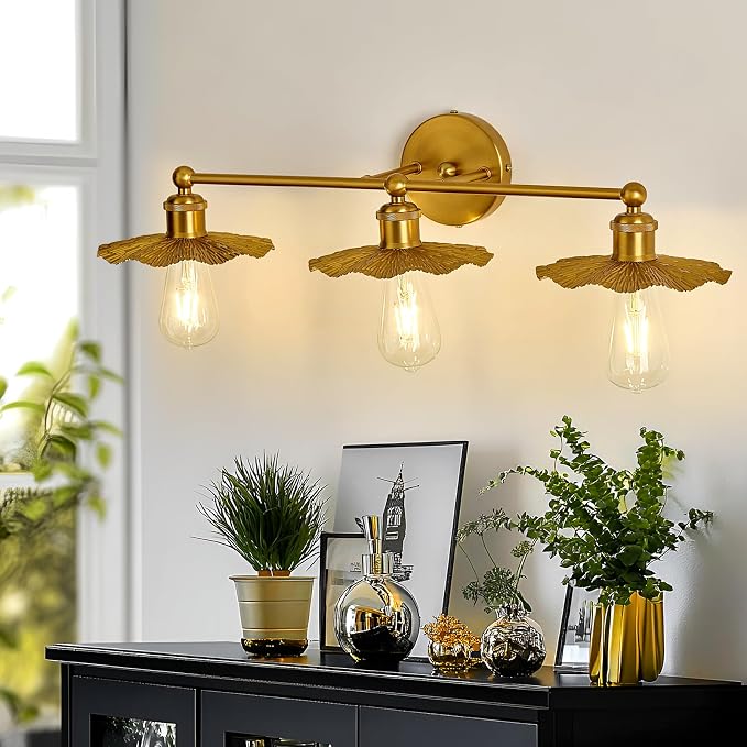 ZGLAOJT 3 Light Vintage Vanity Light Gold Bathroom Light Fixtures Over Mirror. - Image 6