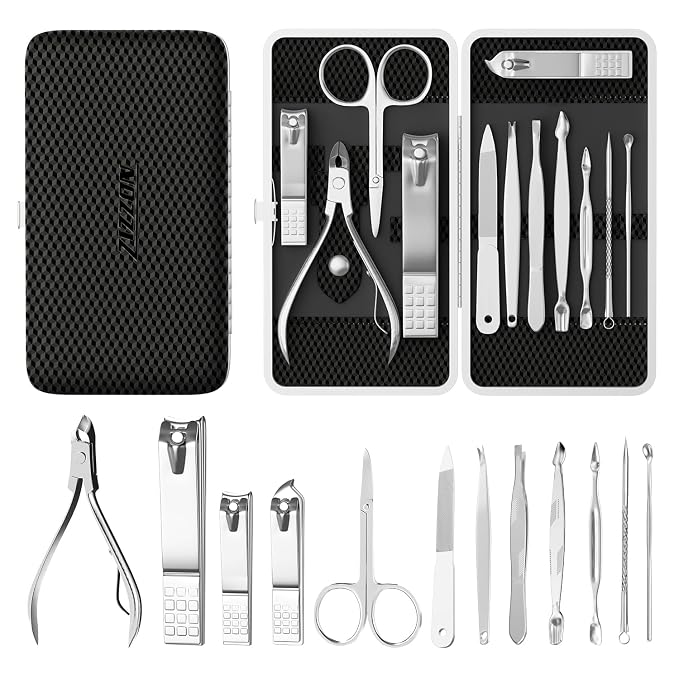 ZIZZON Manicure, Pedicure Kit, Nail Clippers Set of 12Pcs, Professional - Image 2