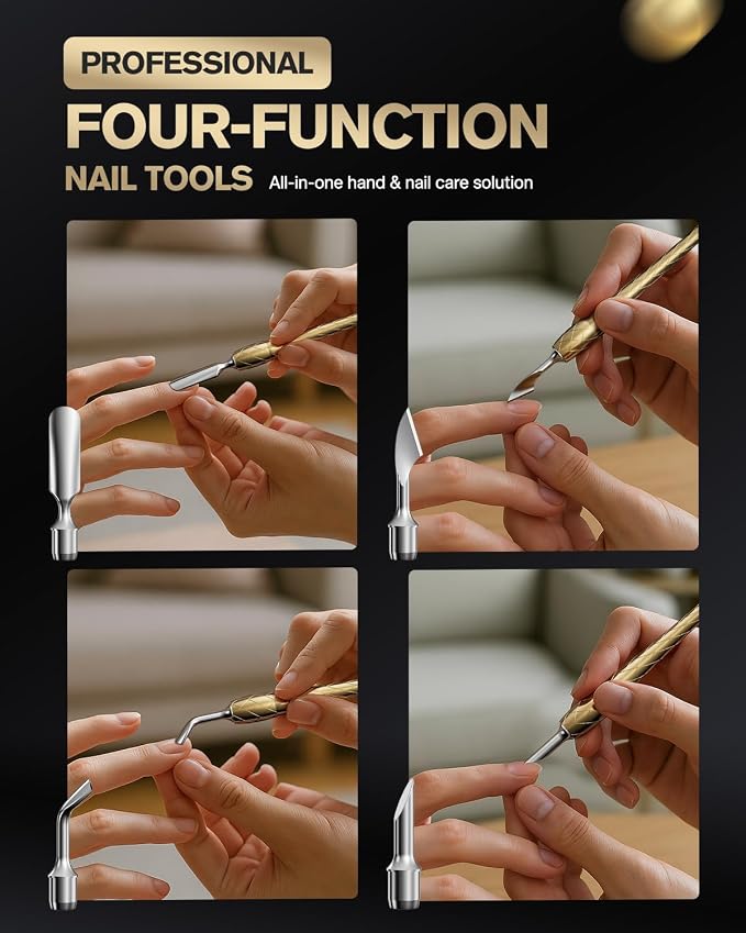 FERYES 4-in-1 Cuticle Pusher Tool-Curved/Smooth/Chisel/Horseshoe Heads + - Image 4