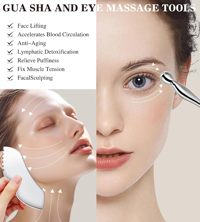Gua Sha Facial Tools, 3 in 1 Stainless Steel Metal Guasha & Eye Cream - Image 5