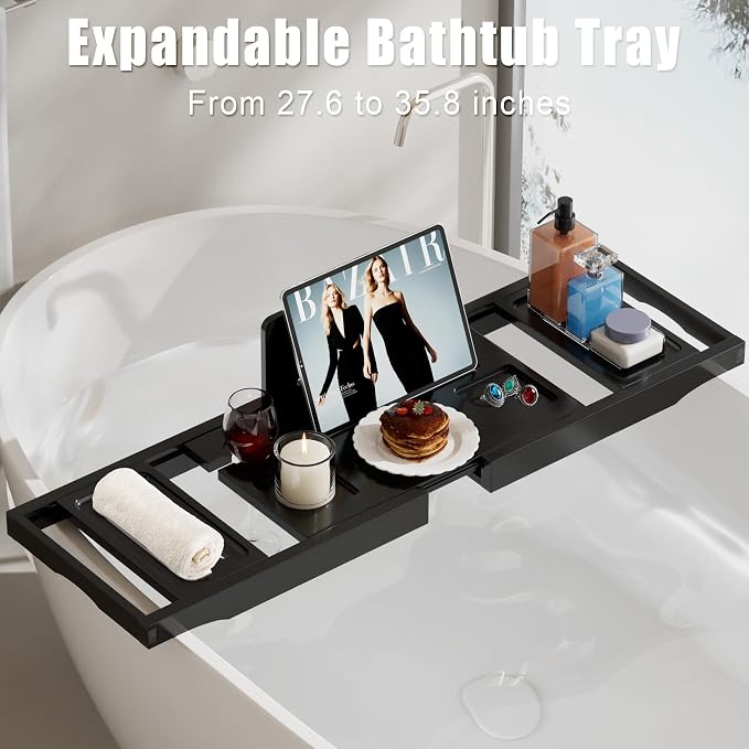 Bathtub Tray Caddy, Premium Bamboo Expandable Bath Tub Trays Table, Foldable - Image 2