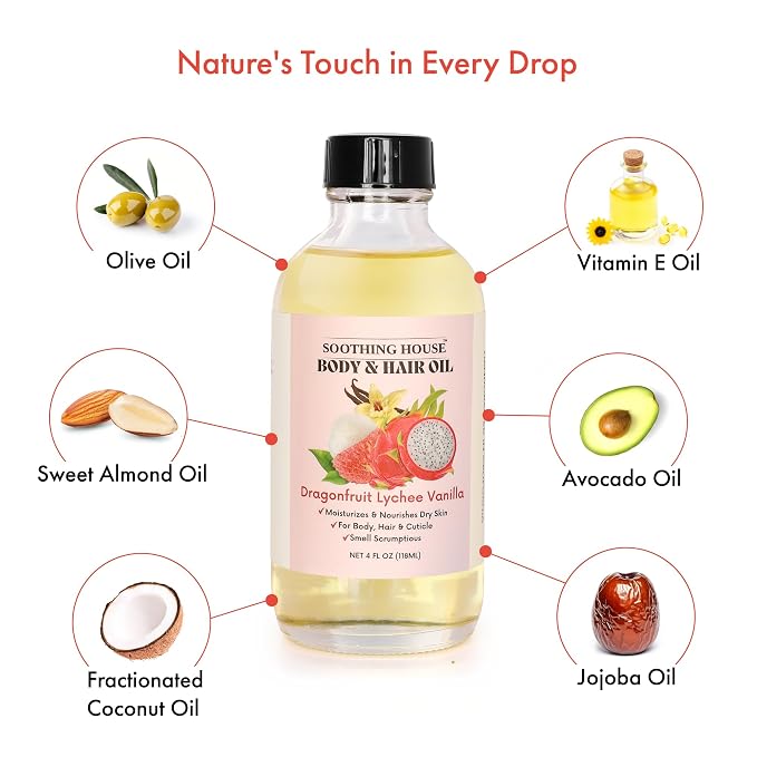 Dragonfruit Lychee Vanilla Body Oil – Hydrating & Nourishing Oil - Image 3