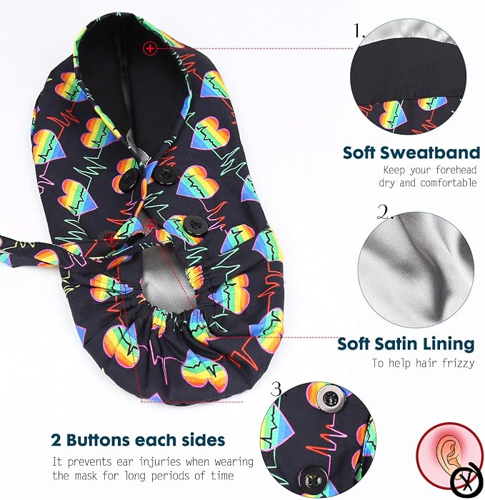 Satin Lined Scrub Caps with Buttons & Sweathand, Surgical Caps - Image 3