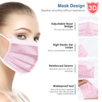 NNPCBT Pink Disposable Face Masks 125 Pack, 3-Ply Breathable Mask - Image 3