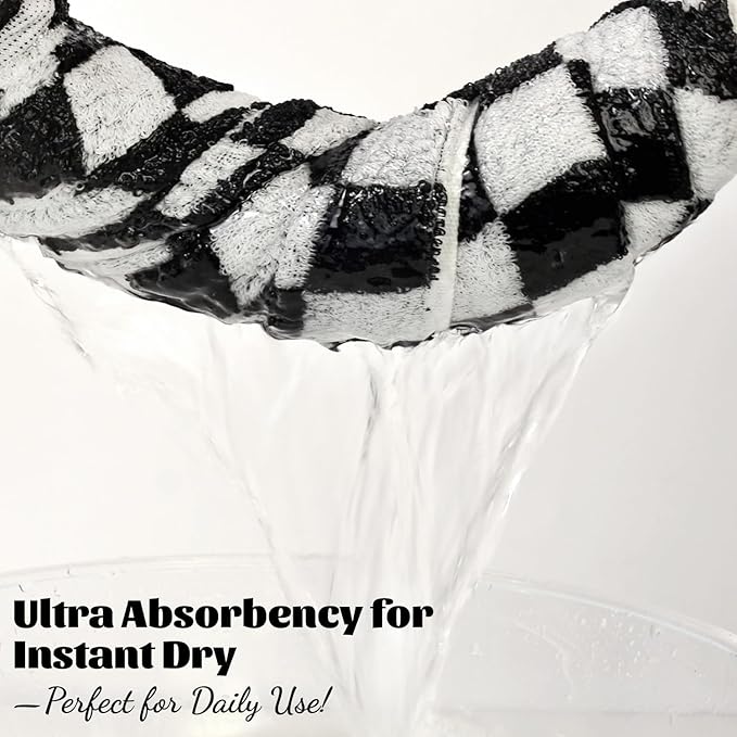 Jacquotha Black and White Checkered Cotton Bath Towels Set of 2 - Image 5