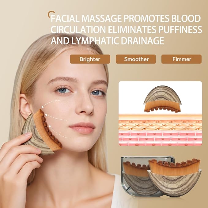 2PCS Lymphatic Contour Face Brush & Stainless Steel Gua Sha Tool Set, - Image 2