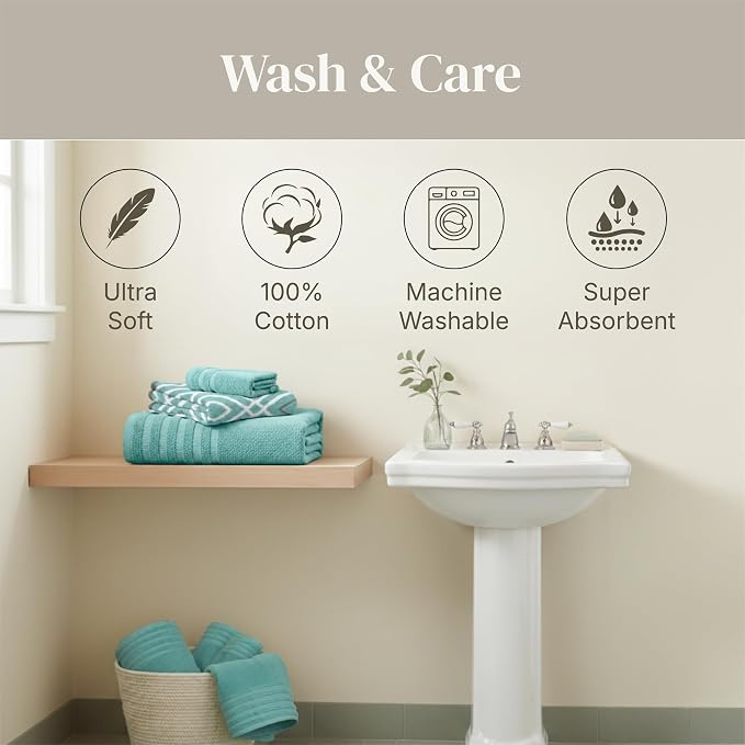 Modern Threads Classic Diamond 6-Piece 100% Cotton Towel Set – Yarn Dyed - Image 7