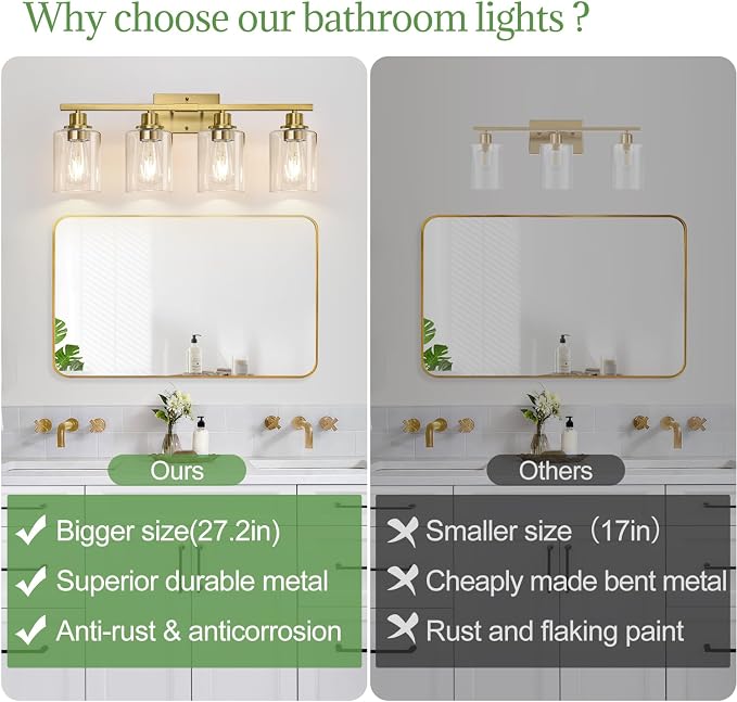 MOKATNG 4-Light Bathroom Light Fixtures, Vanity Light - Image 2