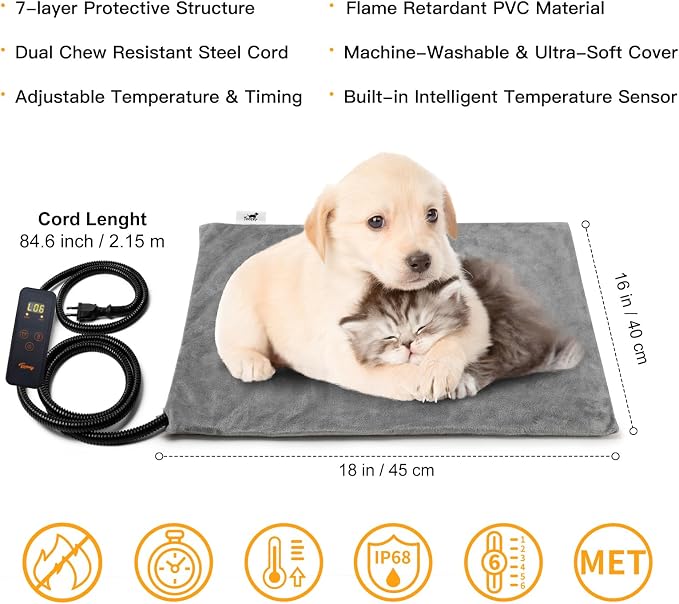 Toozey Small Pet Heating Pad, 6 Adjustable Temperature Dog Cat Heating Pad - Image 2