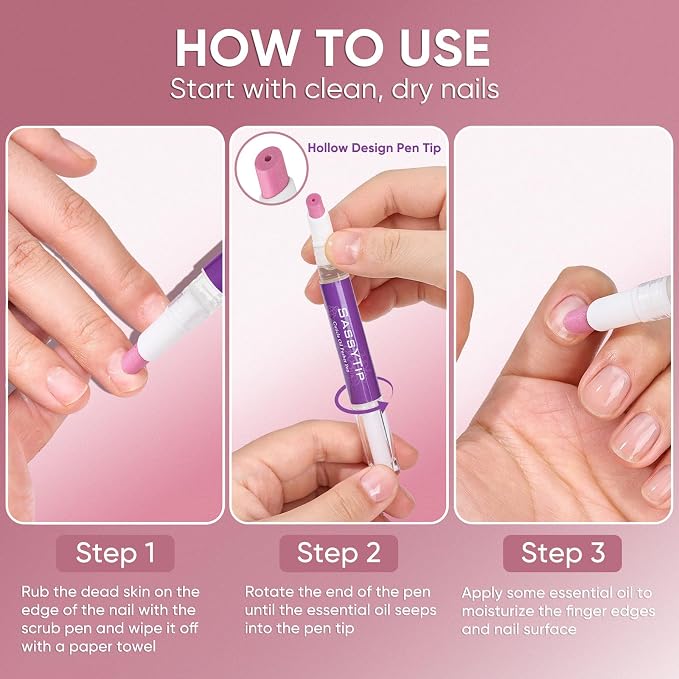 Ceramic Cuticle Pusher & Oil Pen, 2ml Grape Scented Nail Care Pen, Gentle - Image 4