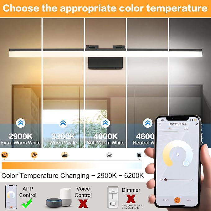 SOLFART Adjustable Color Temperature Dimmable Bathroom Light Fixtures Vanity - Image 2