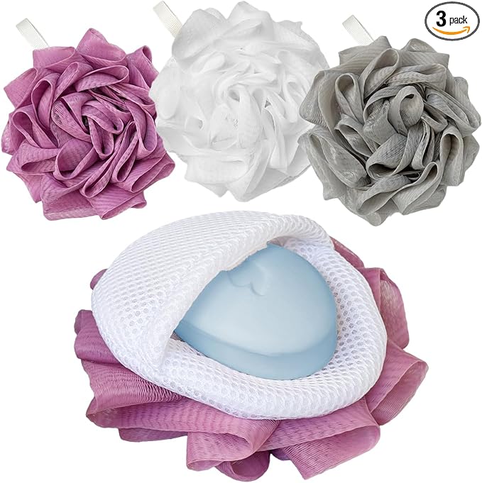 3 Pack Bath Loofah Shower with Soap Bags, Dual-Use Exfoliating Bath Sponges by Unknown