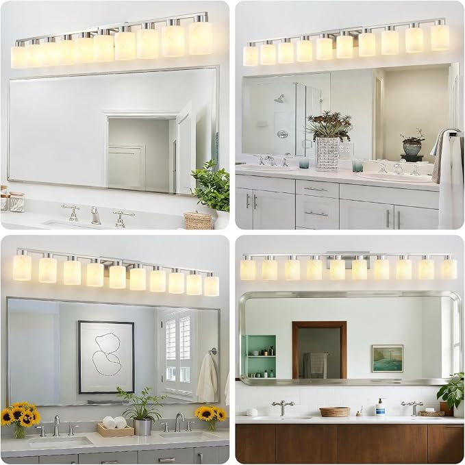 10-Light Bathroom Light Fixtures, Modern Vanity Lights, Brushed Nickel Metal - Image 7
